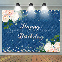 Lofaris Floral Diamond Glitter Blue Birthday Party Backdrop