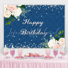 Lofaris Floral Diamond Glitter Blue Birthday Party Backdrop