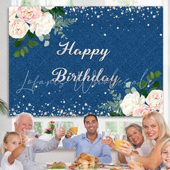 Lofaris Floral Diamond Glitter Blue Birthday Party Backdrop