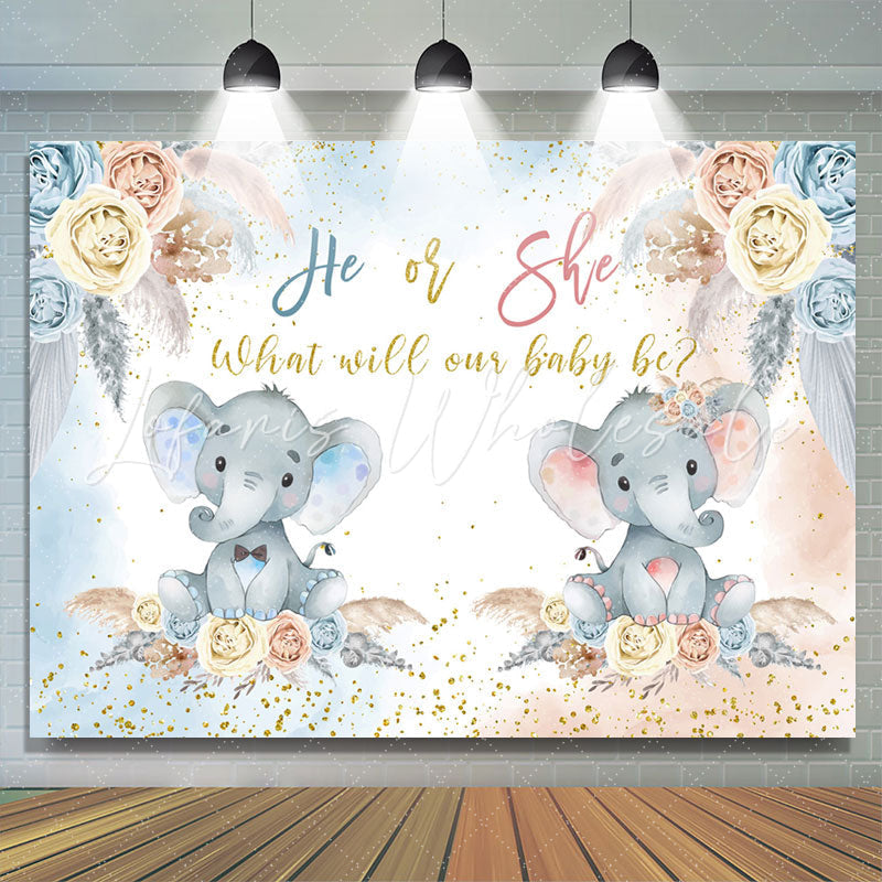 Lofaris Floral Elephant Gender Reveal Cute Party Backdrop