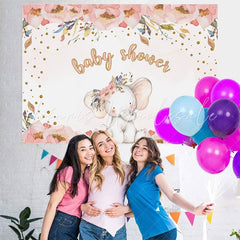 Lofaris Floral Elephant Pink Photoshoot Backdrop for Baby Shower