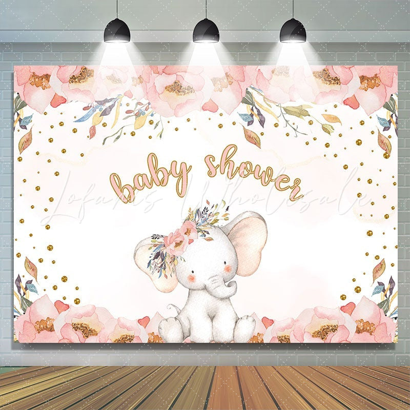 Lofaris Floral Elephant Pink Photoshoot Backdrop for Baby Shower