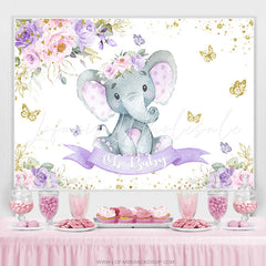 Lofaris Floral Elephant With Butterfly Baby Shower Backdrop