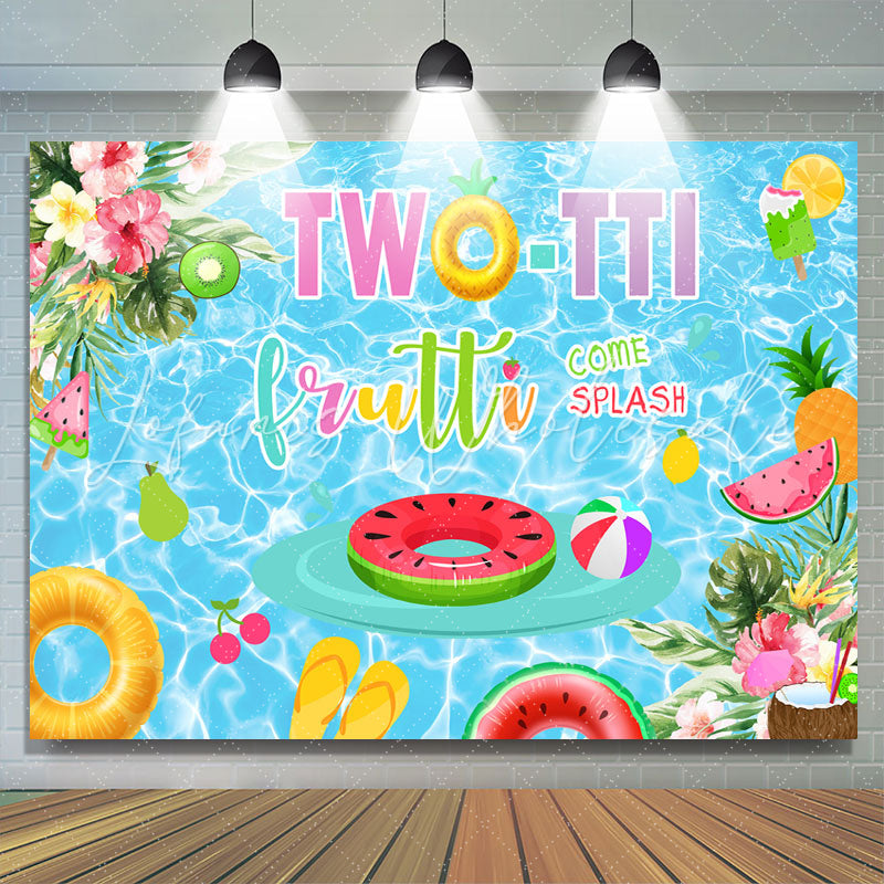 Lofaris Floral Fruit Swimming Pool Happy 2Nd Birthday Backdrop