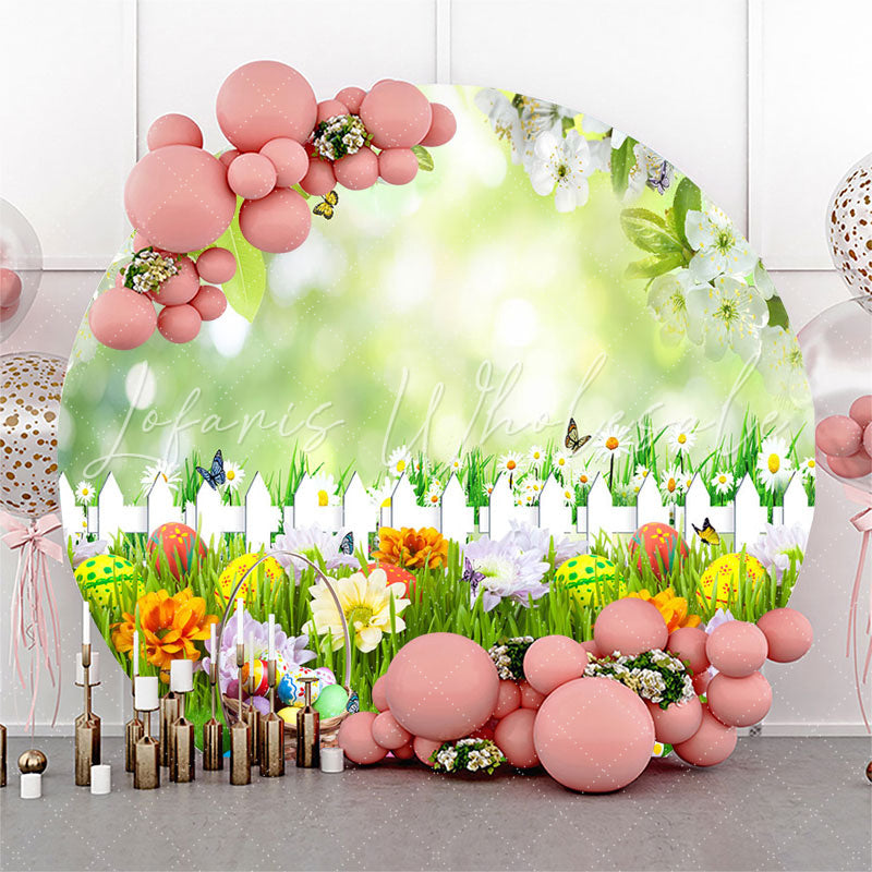 Lofaris Floral Garden Colorful Eggs Round Easter Backdrop