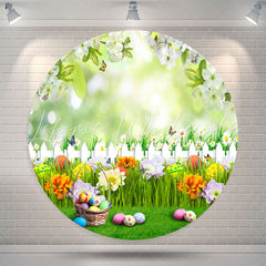 Lofaris Floral Garden Colorful Eggs Round Easter Backdrop