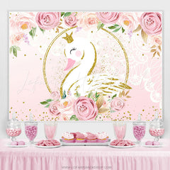 Lofaris Floral Glitter And Pink Swan Happy Birthday Backdrop