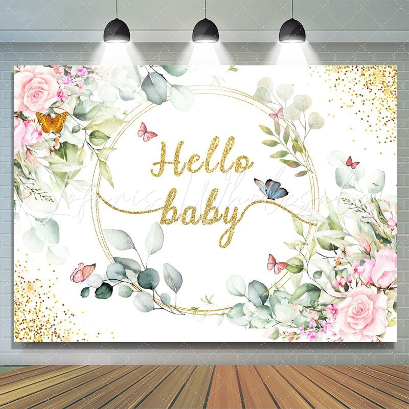 Lofaris Floral Glitter Butterfly Theme Baby Shower Backdrop