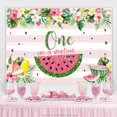 Lofaris Floral Glitter One In A Melon Summer Birthday Backdrop