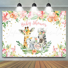 Lofaris Floral Gold Glitter Animals Backdrop for Baby Shower Party