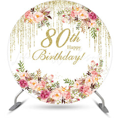 Lofaris Floral Gold Tassels Round 80th Birthday Backdrop