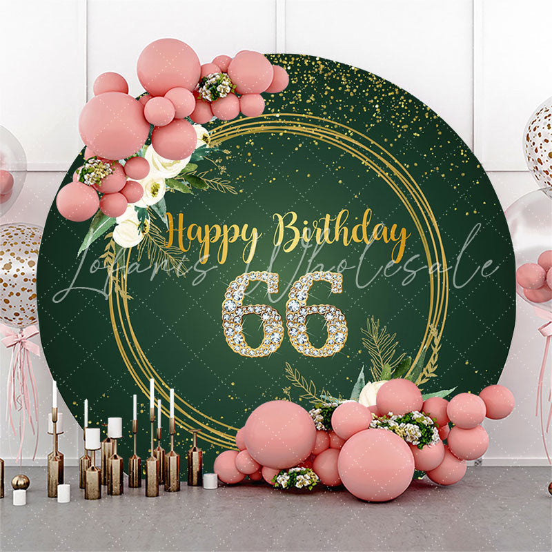 Lofaris Floral Green Glitter Round 66th Birthday Backdrop