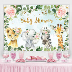 Lofaris Floral Green Leaves Animals Baby Shower Backdrop for Girls