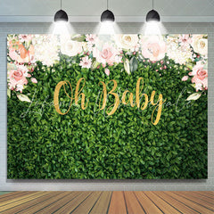 Lofaris Floral Green Plants Oh Baby Backdrop For Shower