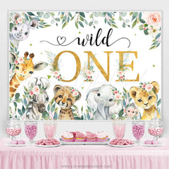 Lofaris Floral Leaf Wild Animals Happy 1st Birthday Backdrop