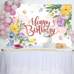 Lofaris Floral Leaves Butterfly Birthday Backdrop For Girl