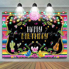 Lofaris Floral Lights Cactus Guitar Leaves Birthday Backdrop