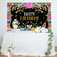 Lofaris Floral Lights Cactus Guitar Leaves Birthday Backdrop