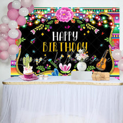 Lofaris Floral Lights Cactus Guitar Leaves Birthday Backdrop