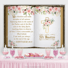 Lofaris Floral Mi Bautizo Theme Christening Backdrop For Baby