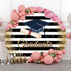 Lofaris Floral Mortarboard Glitter Stripe Circular Grad Backdrop