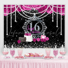 Lofaris Floral Pearls Sweet 16 Diamond Silver Glitter Birthday Backdrop