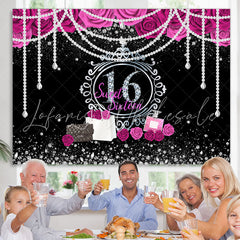 Lofaris Floral Pearls Sweet 16 Diamond Silver Glitter Birthday Backdrop