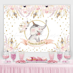 Lofaris Floral Pink Elepant Gold Glitter Backdrop for Birthday