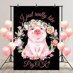 Lofaris Floral Pink Pig Black Birthday Backdrop For Girl