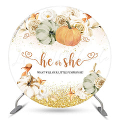 Lofaris Floral Pumpkin He Or She Round Gender Reveal Backdrop