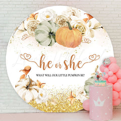 Lofaris Floral Pumpkin He Or She Round Gender Reveal Backdrop