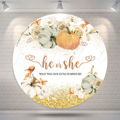 Lofaris Floral Pumpkin He Or She Round Gender Reveal Backdrop