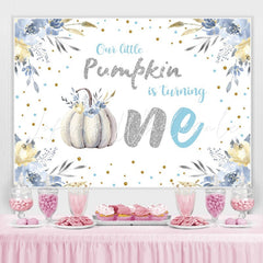 Lofaris Floral Pumpkin Silver Photo Backdrop for Baby Shower