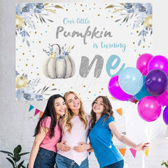 Lofaris Floral Pumpkin Silver Photo Backdrop for Baby Shower