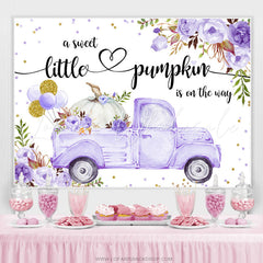 Lofaris Floral Purple Truck With Pumpkin Baby Shower Backdrop