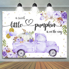 Lofaris Floral Purple Truck With Pumpkin Baby Shower Backdrop