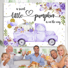 Lofaris Floral Purple Truck With Pumpkin Baby Shower Backdrop