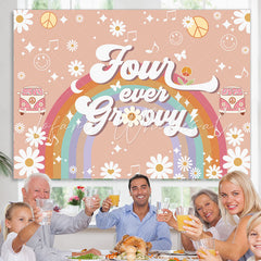 Lofaris Floral Rainbow Four Ever Growy Birthday Backdrop