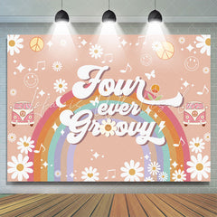 Lofaris Floral Rainbow Four Ever Growy Birthday Backdrop