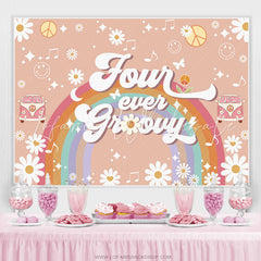 Lofaris Floral Rainbow Four Ever Growy Birthday Backdrop