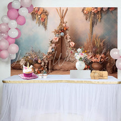 Lofaris Floral Reed Tent Boho Birthday Backdrop for Girls