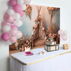 Lofaris Floral Reed Tent Boho Birthday Backdrop for Girls