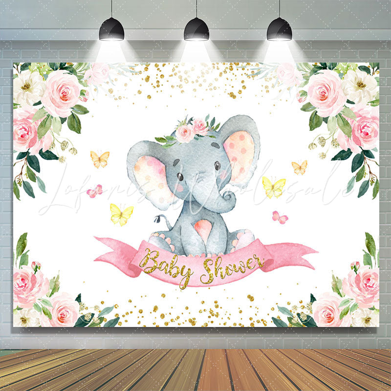 Lofaris Floral Spring Elephant Theme Baby Shower Backdrop