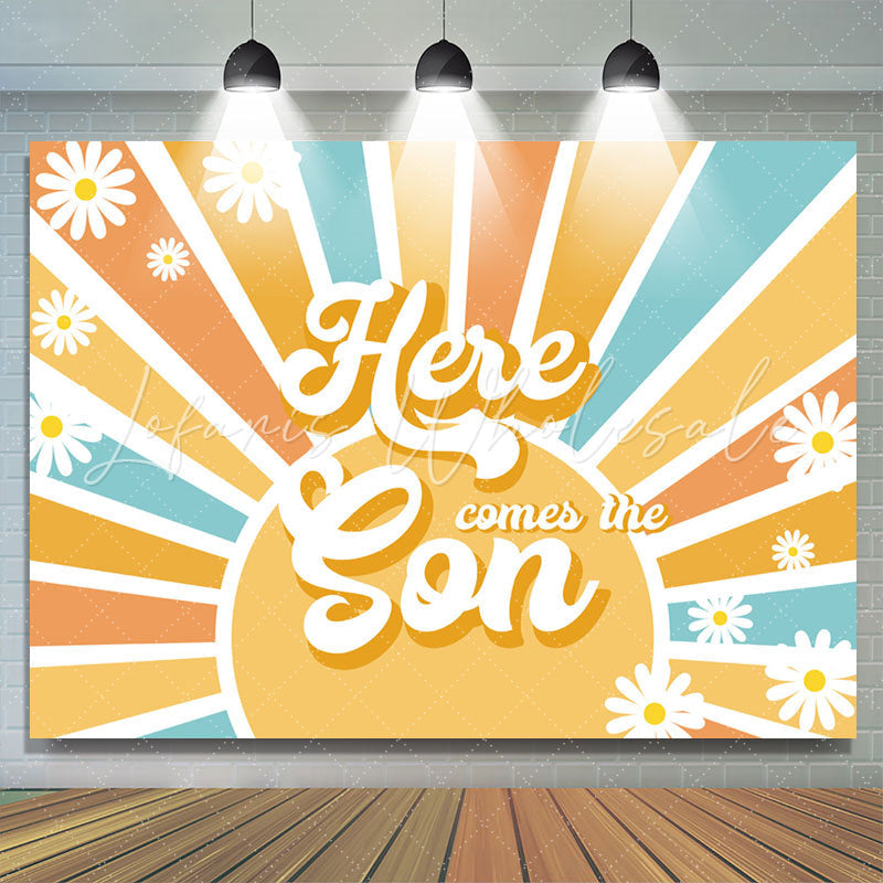 Lofaris Floral Sun Here Comes The Son Baby Shower Backdrop