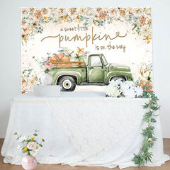 Lofaris Floral Sweet Pumpkin Green Car Baby Shower Backdrop