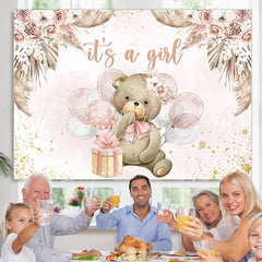 Lofaris Floral Teddy Bear With Balloon Baby Shower Backdrop