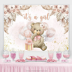 Lofaris Floral Teddy Bear With Balloon Baby Shower Backdrop