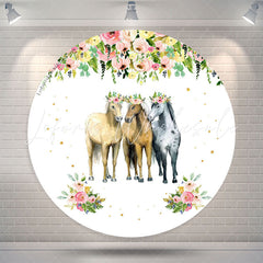 Lofaris Floral Three horses Round Birthday Party Backdrop