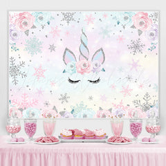 Lofaris Floral Unicorn with Snowflakes Baby Shower Backdrop