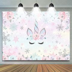 Lofaris Floral Unicorn with Snowflakes Baby Shower Backdrop